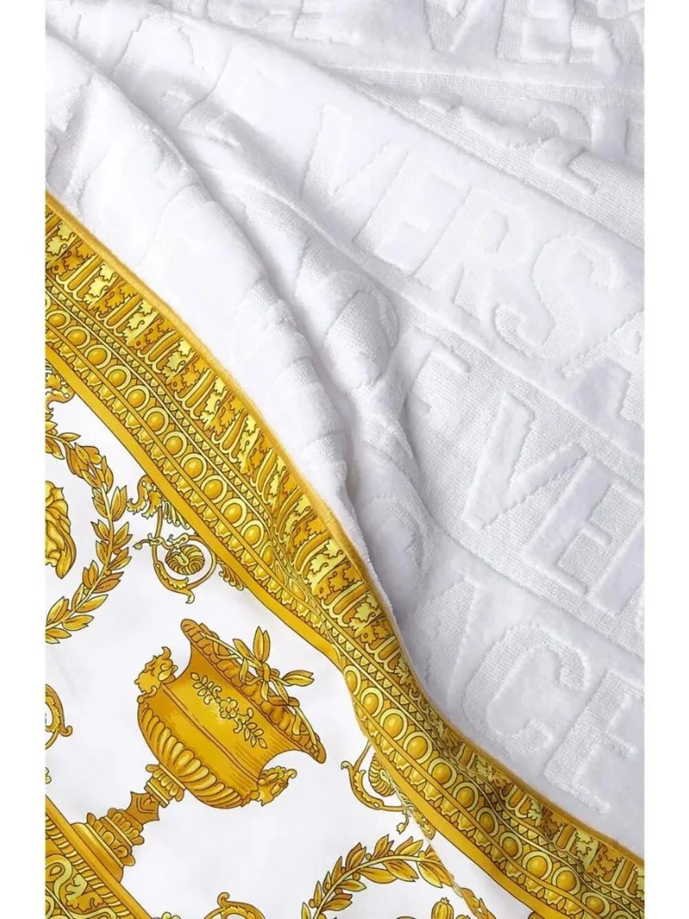 NWT Versace I Heart Baroque Hand Towel White Gold Size 60x100cm